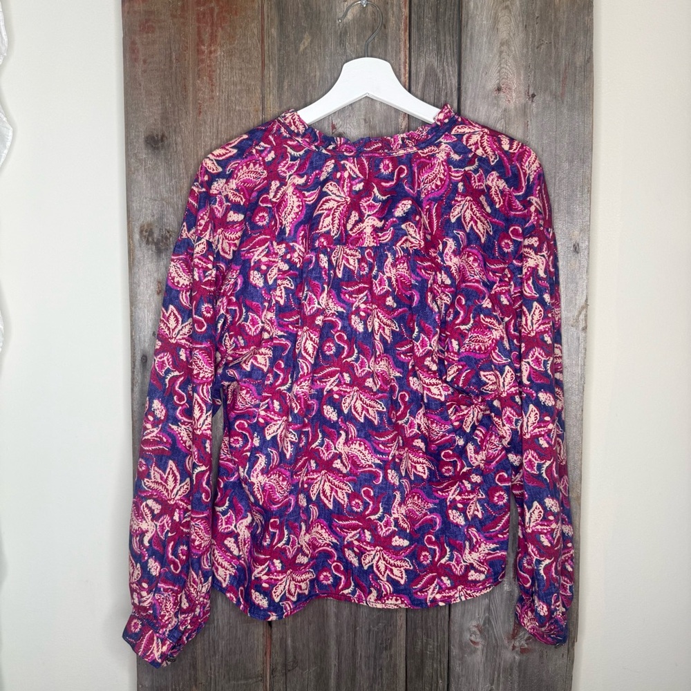 Anthropologie Pilcro Lucille Peasant Blouse Floral Blue Pink Small - Picture 5 of 12
